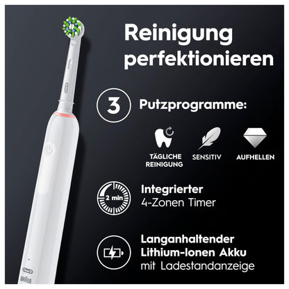 Oral-B Pro Series 3 Elektrische Zahnbürste/Electric Toothbrush, 1 Aufsteckbürste, 3 Putzmodi und visuelle 360° Andruckkontrolle für Zahnpflege, Reiseetui, Special Edition, Designed by Braun, white