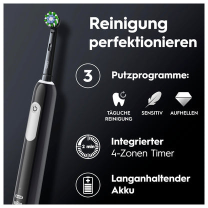Oral-B Pro Series 1 Plus Edition Elektrische Zahnbürste/Electric Toothbrush, PLUS 3 Aufsteckbürsten, 3 Putzmodi für Zahnpflege, Designed by Braun, black