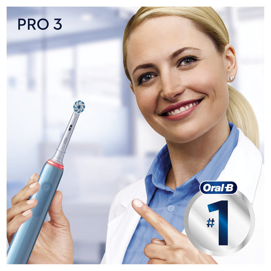 Oral-B PRO 3 3000 Sensitive Clean Elektrische Zahnbürste/Electric Toothbrush, mit 3 Putzmodi inkl. Sensitiv und visueller 360° Andruckkontrolle für Zahnpflege, Designed by Braun, blau