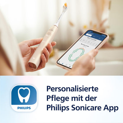 Philips Sonicare DiamondClean Prestige 9900 – Elektrische Schallzahnbürste mit 1x A3 Premium-All-in-One-Bürstenkopf und Ladeetui in Champagner (Modell HX9992/11)