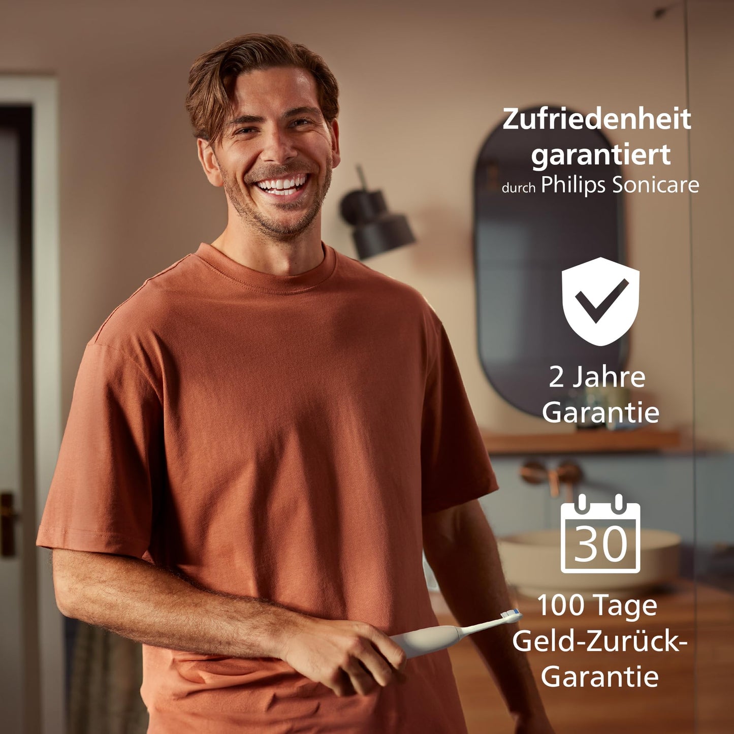 Philips Sonicare 6100 elektrische Zahnbürste, Schallzahnbürste mit 2 Putzmodi, 3 Intensitätsstufen, Andruckkontrolle, EasyStart, SmarTimer, Reiseetui, Weiß, Modell HX7400/02 [Neue Technologie]