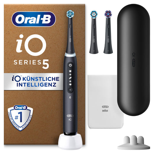 Oral-B iO Series 5 Plus Edition Elektrische Zahnbürste, Electric Toothbrush, inkl. 3 Aufsteckbürsten, 5 Putzmodi für Zahnpflege, Reiseetui, Designed by Braun, matt black