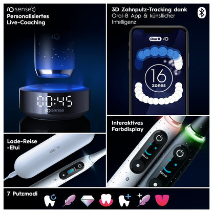 Oral-B iO Series 10 Plus Edition Elektrische Zahnbürste, Electric Toothbrush, PLUS 3 Aufsteckbürsten, 7 Putzmodi für Zahnpflege, Lade-Reiseetui, Designed by Braun, cosmic black