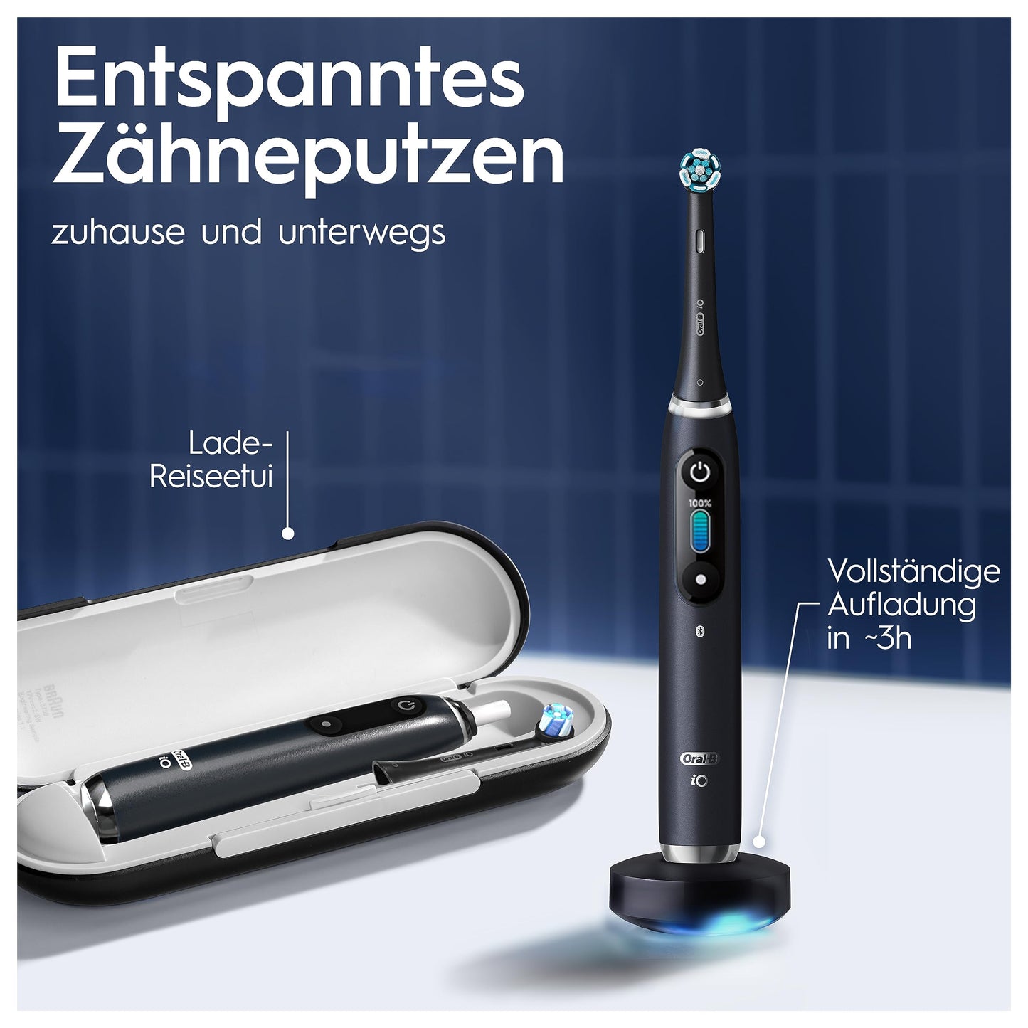 Oral-B iO Series 9 Plus Edition Elektrische Zahnbürste, Electric Toothbrush, PLUS 3 Aufsteckbürsten, 7 Putzmodi für Zahnpflege, Lade-Reiseetui, Designed by Braun, black onyx