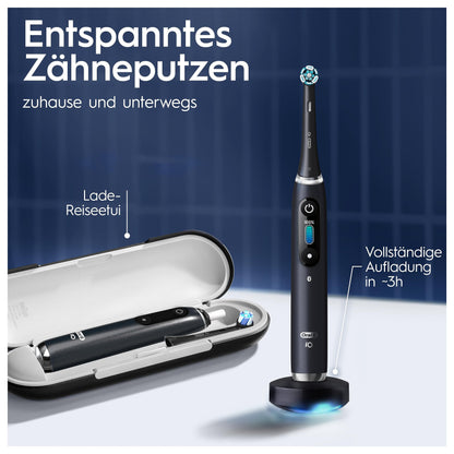 Oral-B iO Series 9 Plus Edition Elektrische Zahnbürste, Electric Toothbrush, PLUS 3 Aufsteckbürsten, 7 Putzmodi für Zahnpflege, Lade-Reiseetui, Designed by Braun, black onyx