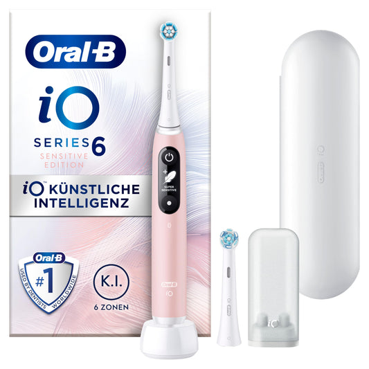 Oral-B iO Series 6 Sensitive Edition Elektrische Zahnbürste/Electric Toothbrush, 2 Aufsteckbürsten, 5 Putzmodi für Zahnpflege, Valentinstagsgeschenk für Ihn/Sie, Designed by Braun, pink sand