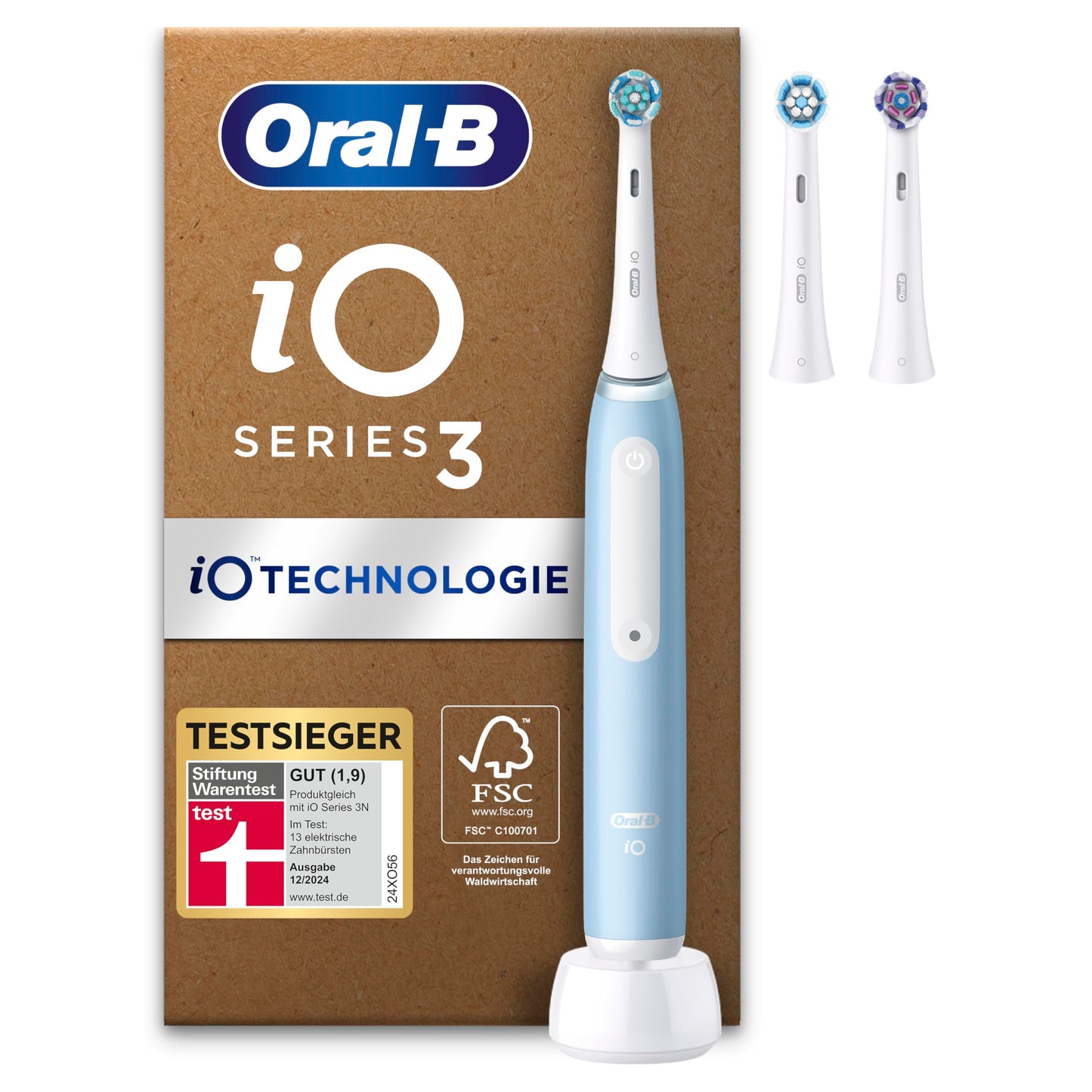 Oral-B iO Series 3 Plus Edition Elektrische Zahnbürste, Electric Toothbrush, PLUS 3 Aufsteckbürsten, 3 Putzmodi für Zahnpflege, Designed by Braun, TESTSIEGER Stiftung Warentest (12/2024), Ice Blau