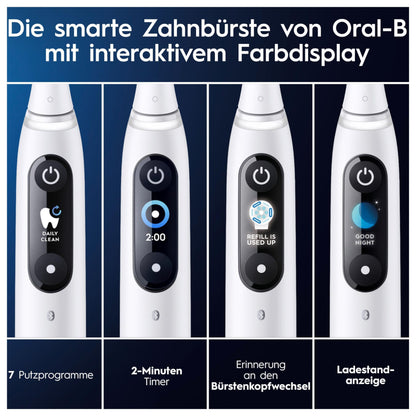 Oral-B iO Series 9 Elektrische Zahnbürste/Electric Toothbrush, 2 Aufsteckbürsten, 7 Putzmodi, Zahnpflege, Farbdisplay, Lade-Reiseetui, white alabaster