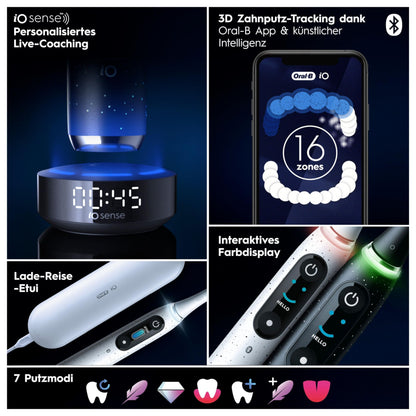 Oral-B iO Series 10 Luxe Edition Elektrische Zahnbürste-Electric Toothbrush, Magnet-Technologie, 7 Putzmodi für Zahnpflege, iOSense, Farbdisplay, Lade-Reiseetui, Designed by Braun, Schwarz
