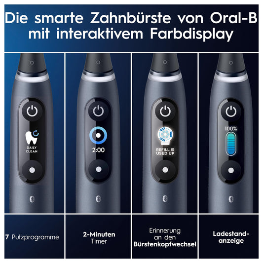 Oral-B iO Series 9 Plus Edition Elektrische Zahnbürste, Electric Toothbrush, PLUS 3 Aufsteckbürsten, 7 Putzmodi für Zahnpflege, Lade-Reiseetui, Designed by Braun, black onyx