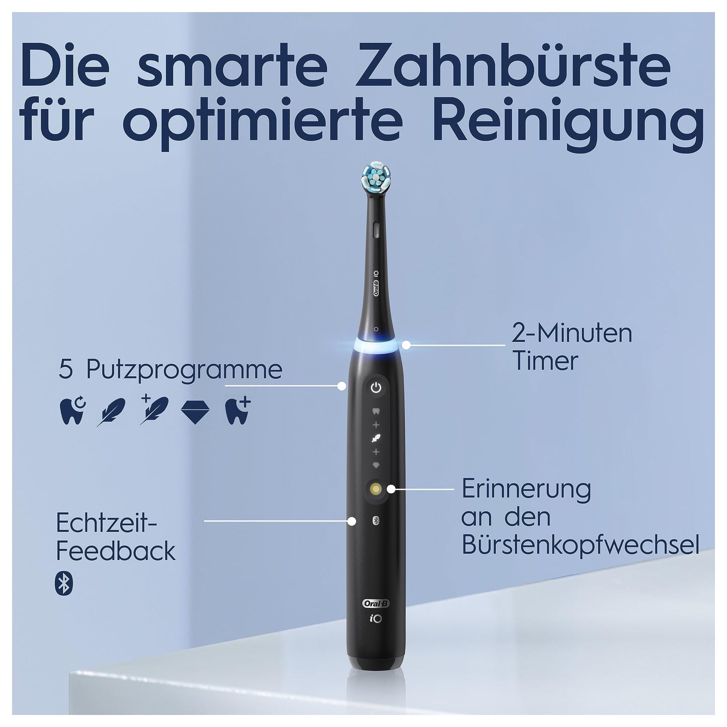 Oral-B iO Series 5 Plus Edition Elektrische Zahnbürste, Electric Toothbrush, inkl. 3 Aufsteckbürsten, 5 Putzmodi für Zahnpflege, Reiseetui, Designed by Braun, matt black