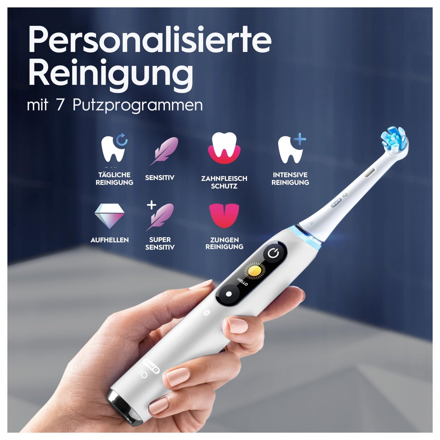 Oral-B iO Series 9 Elektrische Zahnbürste/Electric Toothbrush, 2 Aufsteckbürsten, 7 Putzmodi, Zahnpflege, Farbdisplay, Lade-Reiseetui, white alabaster