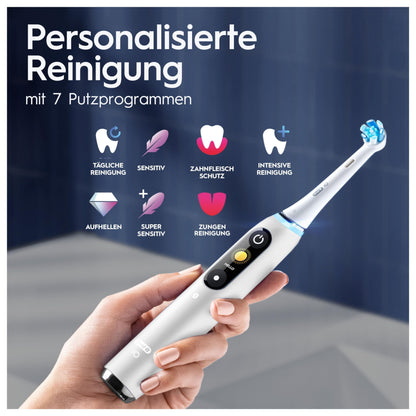 Oral-B iO Series 9 Elektrische Zahnbürste/Electric Toothbrush, 2 Aufsteckbürsten, 7 Putzmodi, Zahnpflege, Farbdisplay, Lade-Reiseetui, white alabaster