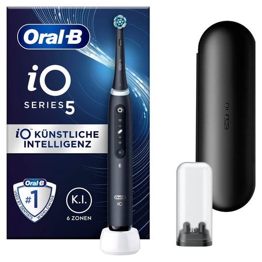 Oral-B iO Series 5 Elektrische Zahnbürste/Electric Toothbrush, Magnet-Technologie, 5 Putzmodi für Zahnpflege, LED-Anzeige & Reiseetui, Designed by Braun, matt black