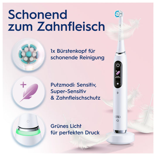 Oral-B iO Series 9 Elektrische Zahnbürste/Electric Toothbrush, 2 Aufsteckbürsten, 7 Putzmodi, Zahnpflege, Farbdisplay, Lade-Reiseetui, white alabaster
