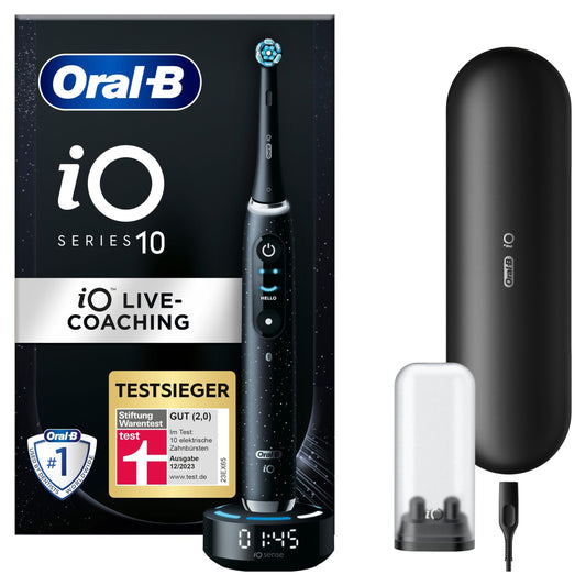 Oral-B iO Series 10 Luxe Edition Elektrische Zahnbürste-Electric Toothbrush, Magnet-Technologie, 7 Putzmodi für Zahnpflege, iOSense, Farbdisplay, Lade-Reiseetui, Designed by Braun, Schwarz