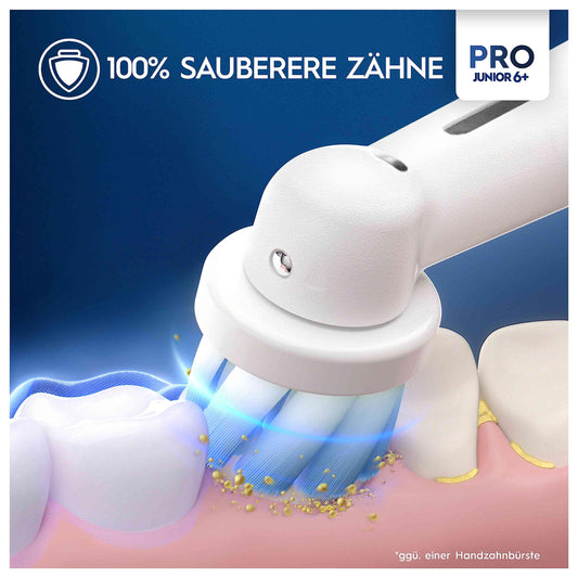 Oral-B Pro Junior Frozen Elektrische Zahnbürste/Electric Toothbrush für Kinder ab 6 Jahren, 2 Aufsteckbürsten, 360°-Andruckkontrolle, 2 Putzmodi inkl. Sensitiv für Zahnpflege, weiche Borsten, weiß