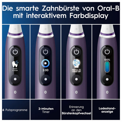 Oral-B iO Series 8 Plus Edition Elektrische Zahnbürste, Electric Toothbrush, PLUS 3 Aufsteckbürsten, 6 Putzmodi für Zahnpflege, Reiseetui, Designed by Braun, Violet Ametrine