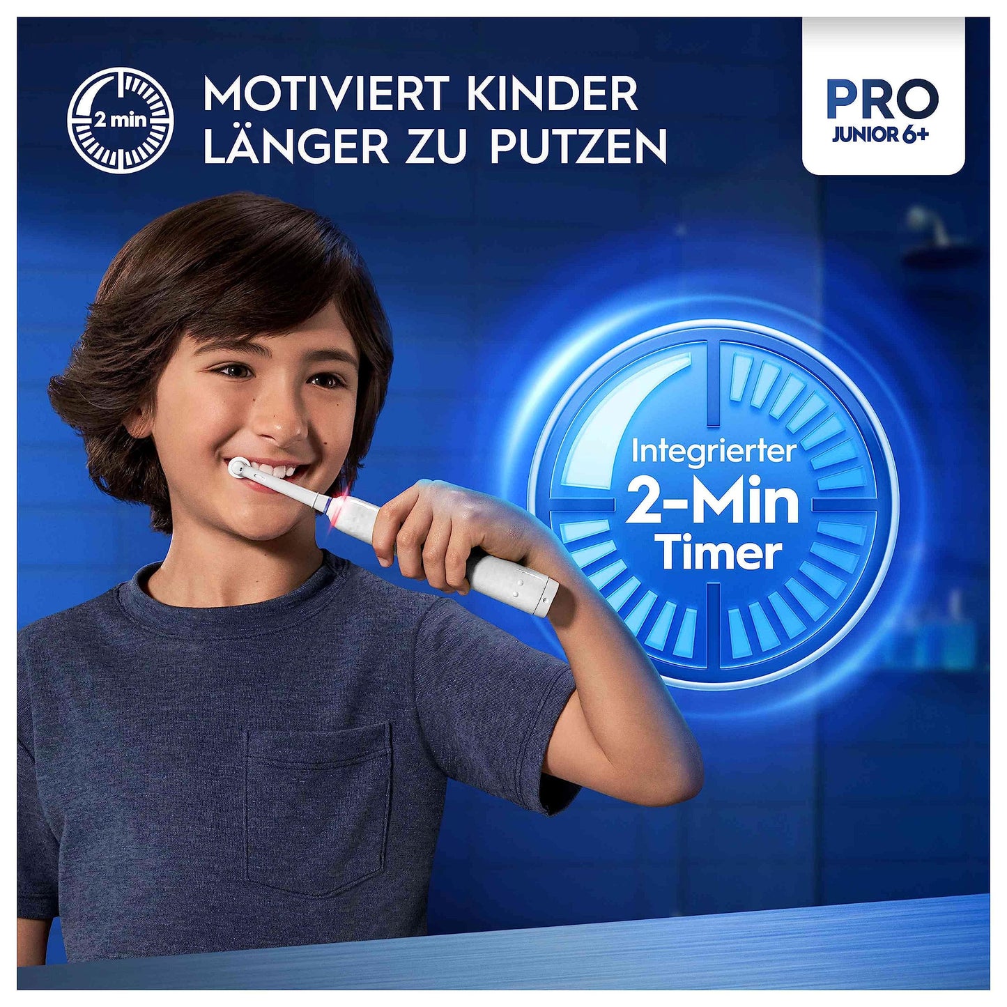 Oral-B Pro Junior Frozen Elektrische Zahnbürste/Electric Toothbrush für Kinder ab 6 Jahren, 2 Aufsteckbürsten, 360°-Andruckkontrolle, 2 Putzmodi inkl. Sensitiv für Zahnpflege, weiche Borsten, weiß