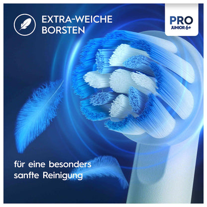 Oral-B Pro Junior Frozen Elektrische Zahnbürste/Electric Toothbrush für Kinder ab 6 Jahren, 2 Aufsteckbürsten, 360°-Andruckkontrolle, 2 Putzmodi inkl. Sensitiv für Zahnpflege, weiche Borsten, weiß