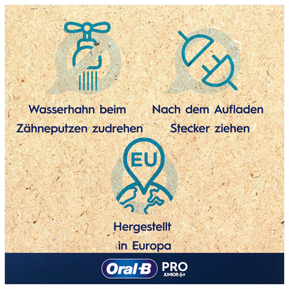 Oral-B Pro Junior Frozen Elektrische Zahnbürste/Electric Toothbrush für Kinder ab 6 Jahren, 2 Aufsteckbürsten, 360°-Andruckkontrolle, 2 Putzmodi inkl. Sensitiv für Zahnpflege, weiche Borsten, weiß